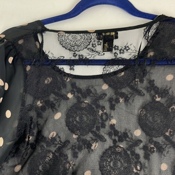 Ged London Polk Dot and Patterned Sheer Mesh-Lace Sheer Long-Sleeved Shirt - Picture 9 of 9